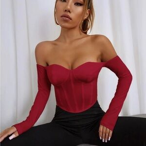 Off shoulder red top